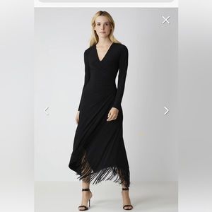 BCBGMAXAZRIA MAXI FAUX WRAP FRINGE DRESS